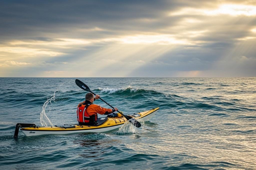 Sea kayaker on open water